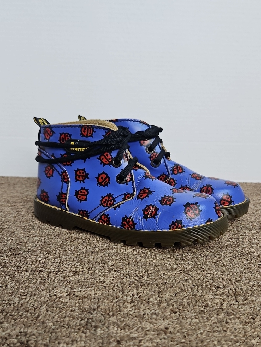 Vintage Dr Martens DMs MIE Purple Ladybug Leather Ankle Boots Sz 3 Womens